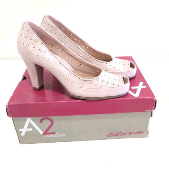 A2 Aerosoles Comfort Benn Station Peep Toe Pumps Heels Shoes 6 M Pink Patent - Picture 1 of 13